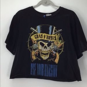 Divided Guns & Roses Crop Top 91 American Tour Tee Black Blue White EUC Medium